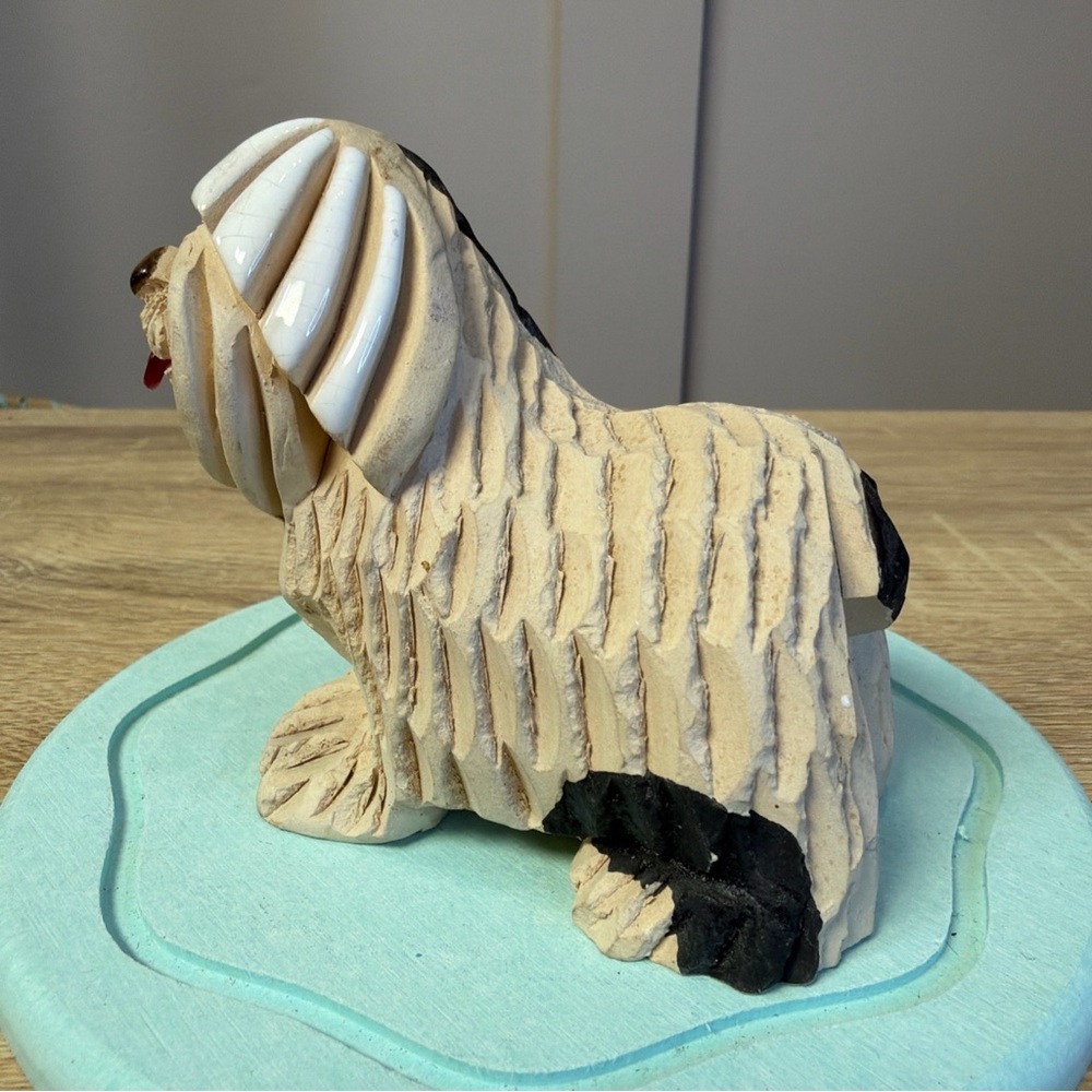 Artesania Rinconada SheepDog Retired Enameled Glass Clay Figurine Uruguay Signed